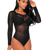 Avidlove Langarm-Bodysuit für Netz-Bodysuit-Oberteil, transparent, mit Aussparung in der Taille, Trikots, S-XXL